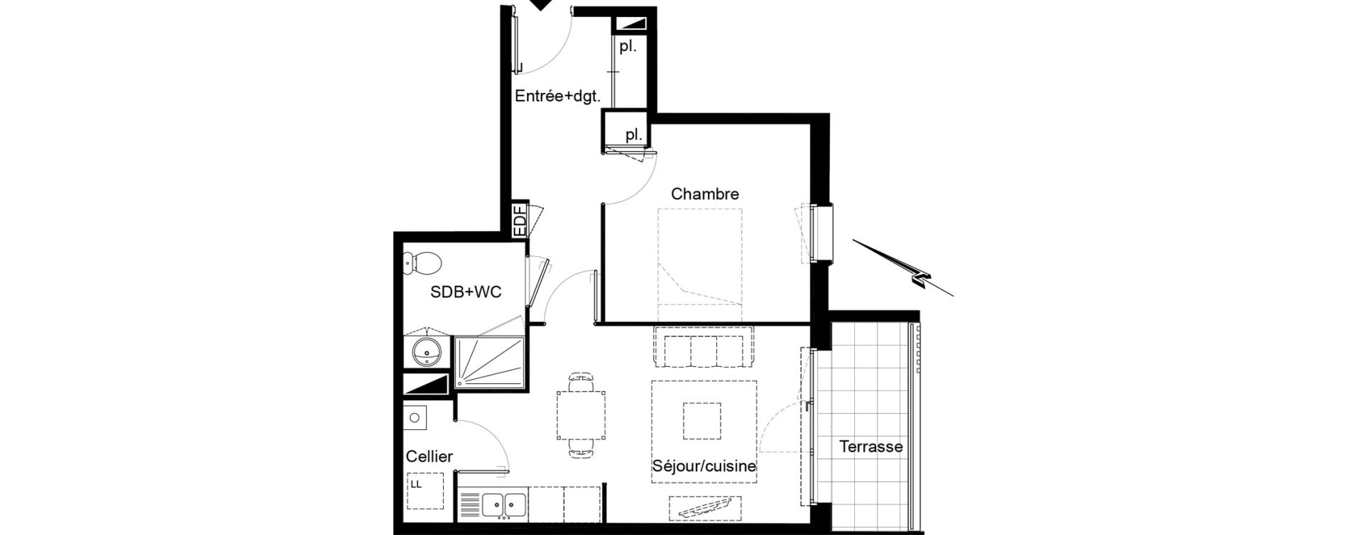 Appartement T2 de 45,00 m2 au Bouscat Ausone - les ecus