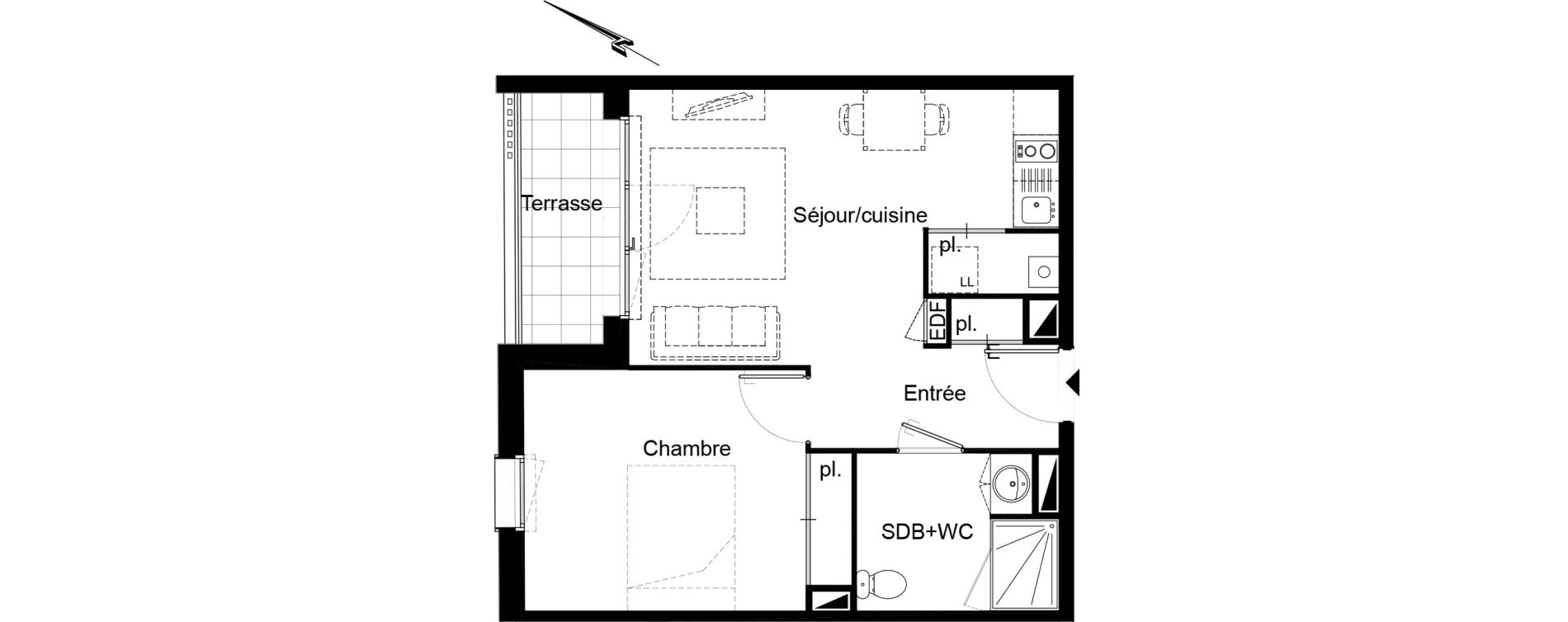 Appartement T2 de 41,00 m2 au Bouscat Ausone - les ecus