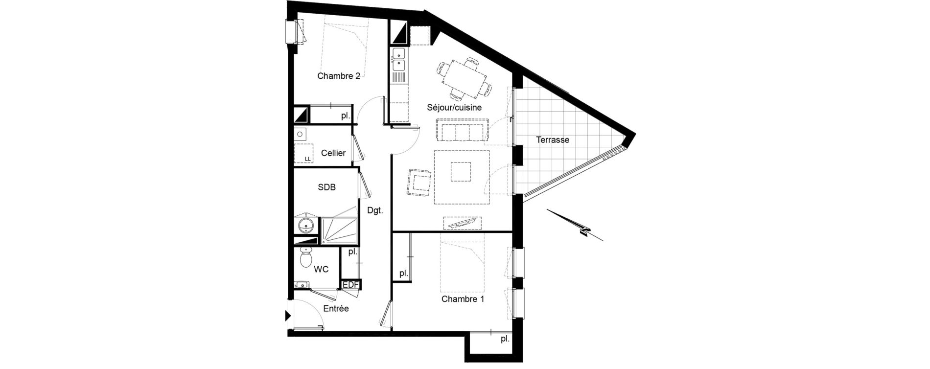 Appartement T3 de 66,00 m2 au Bouscat Ausone - les ecus