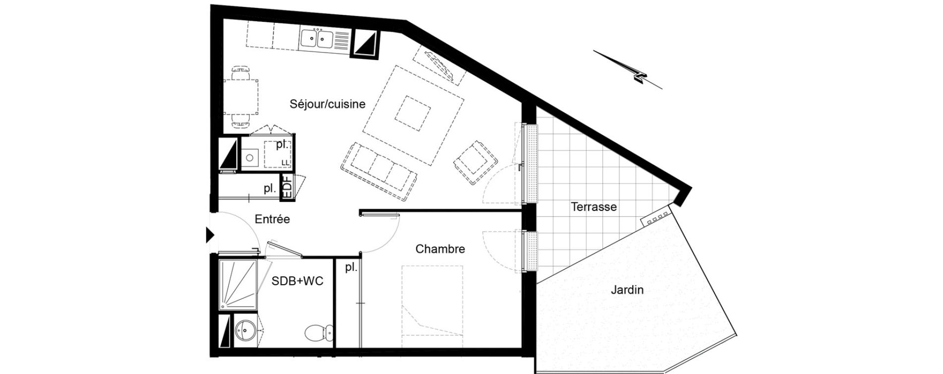 Appartement T2 de 48,00 m2 au Bouscat Ausone - les ecus