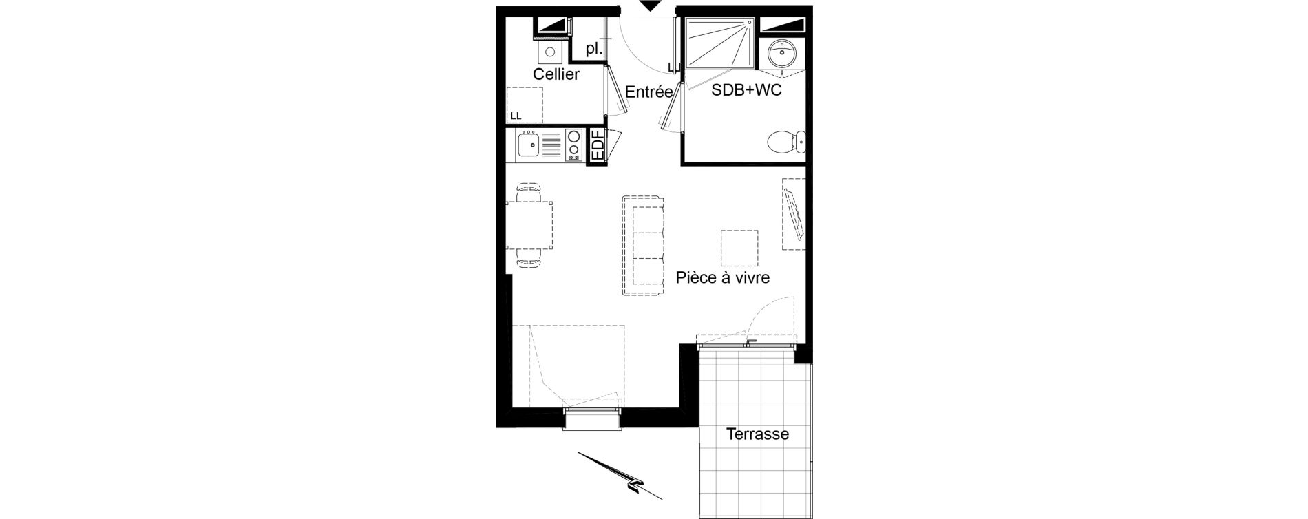 Appartement T1 de 30,00 m2 au Bouscat Ausone - les ecus