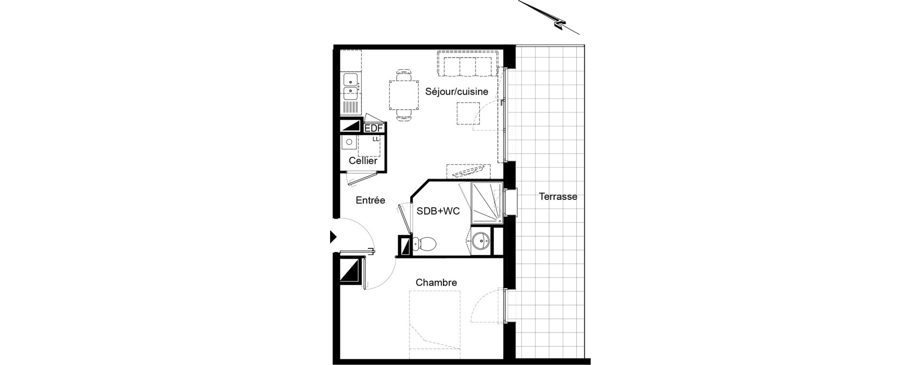 Appartement T2 de 37,00 m2 au Bouscat Ausone - les ecus
