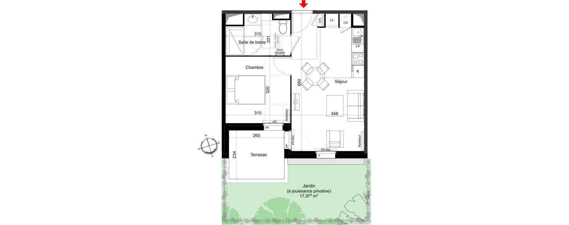 Appartement T2 de 37,63 m2 au Haillan Miotte