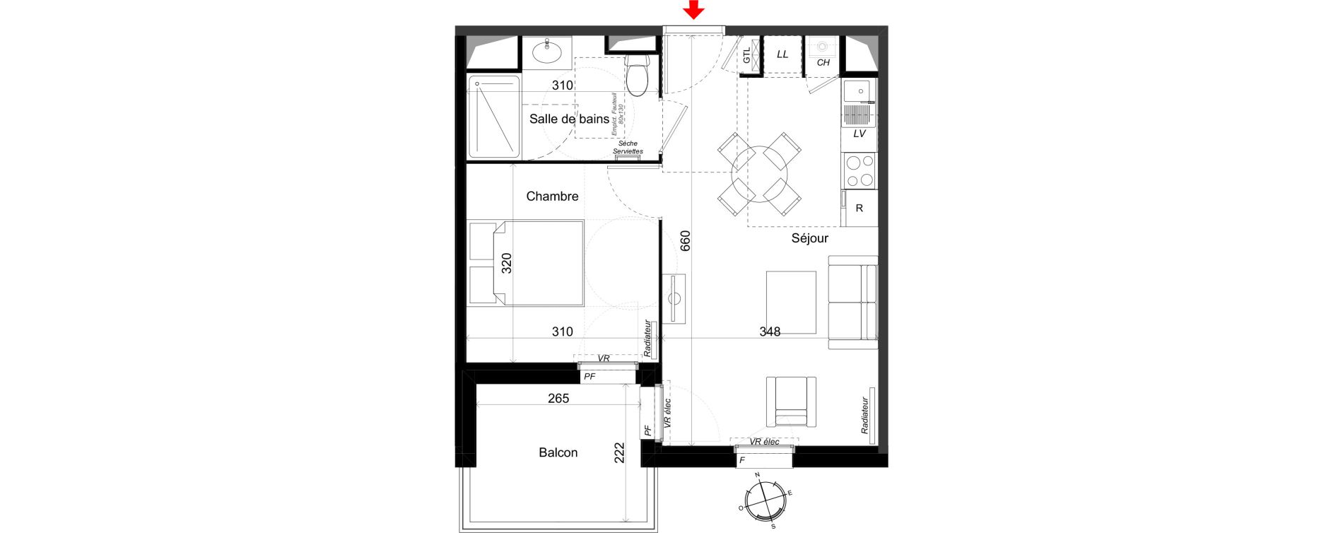 Appartement T2 de 37,63 m2 au Haillan Miotte