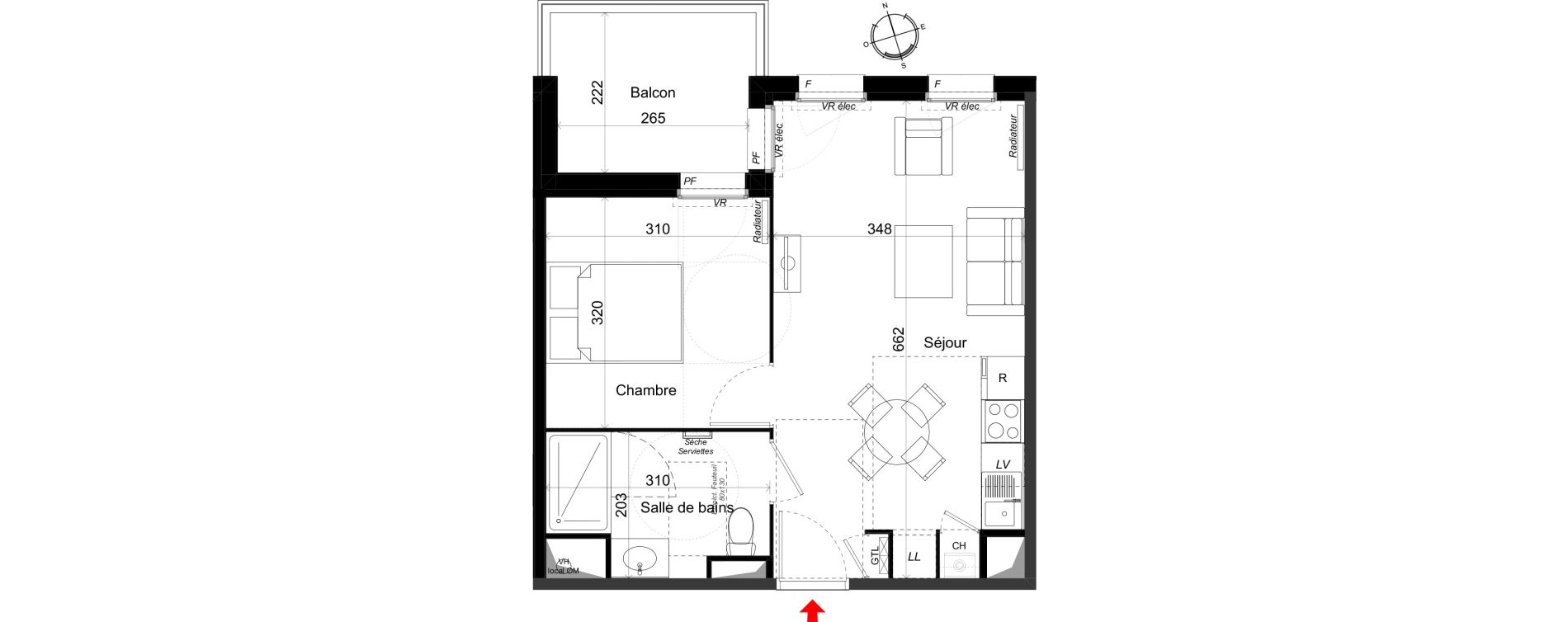 Appartement T2 de 37,79 m2 au Haillan Miotte