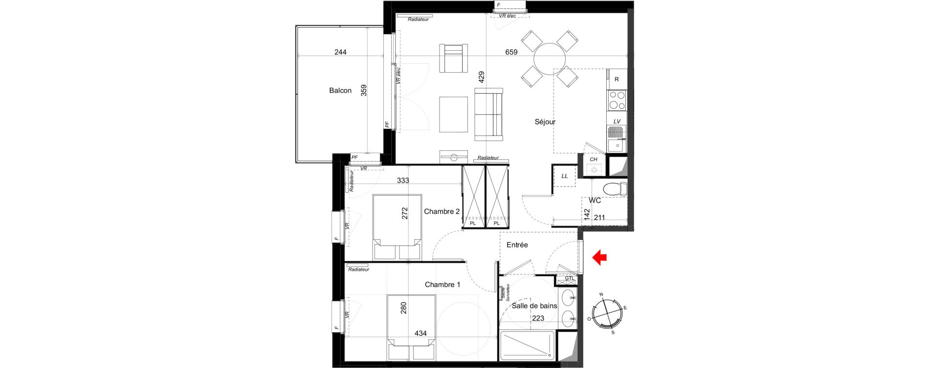 Appartement T3 de 65,48 m2 au Haillan Miotte