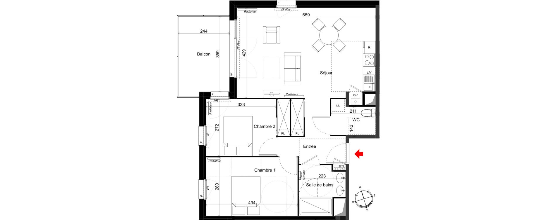 Appartement T3 de 65,48 m2 au Haillan Miotte
