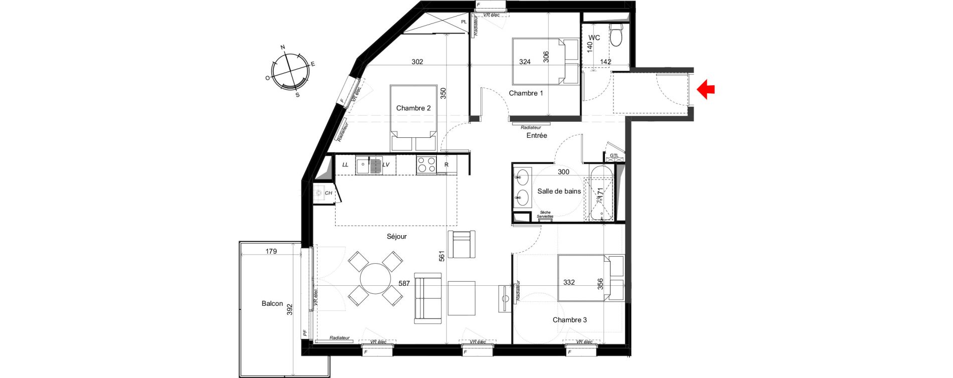 Appartement T4 de 83,00 m2 au Haillan Miotte