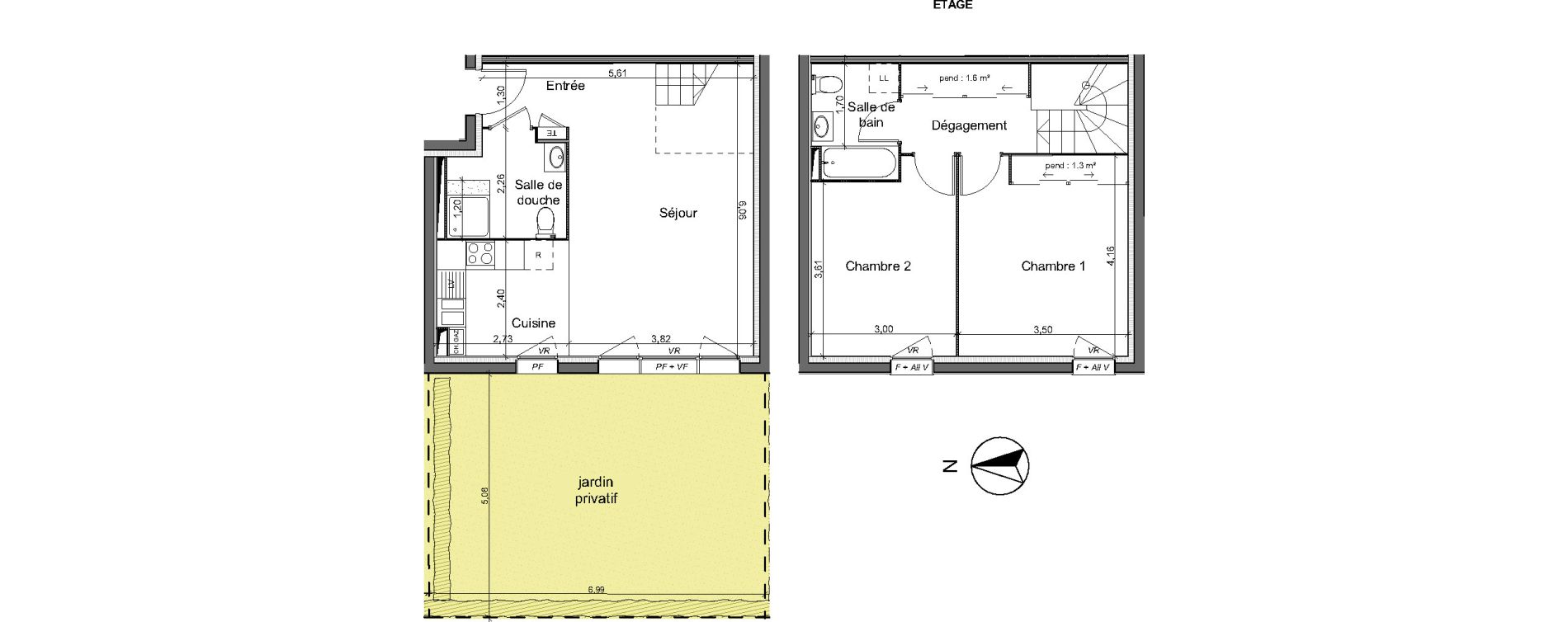 Duplex T3 de 70,60 m2 au Pian-M&eacute;doc Centre
