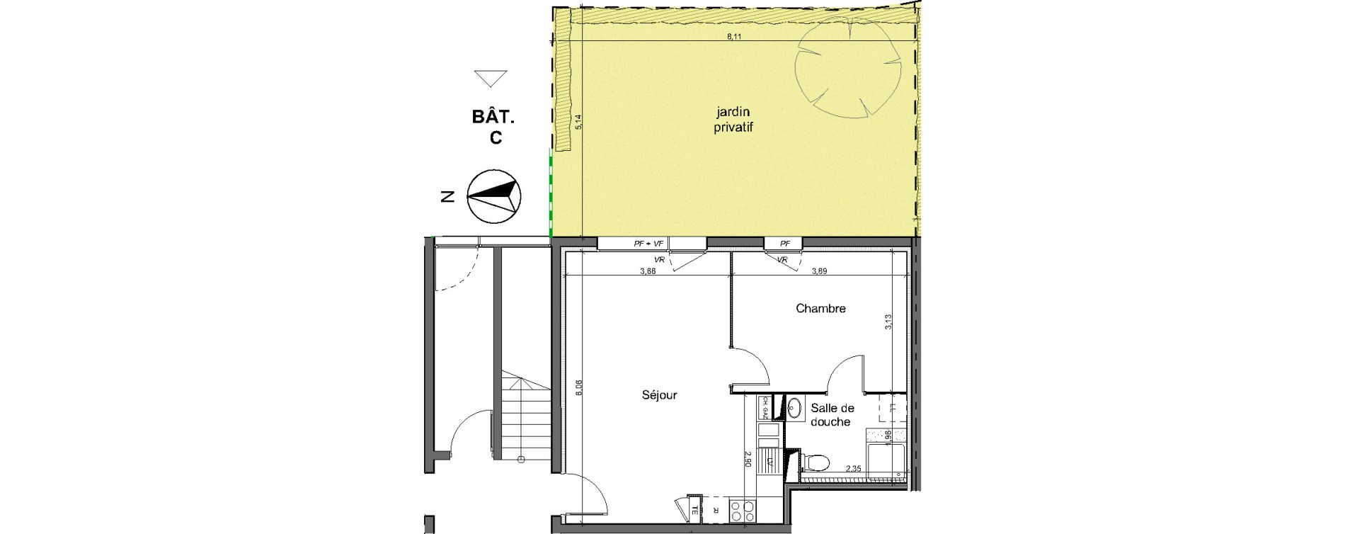 Appartement T2 de 42,40 m2 au Pian-M&eacute;doc Centre