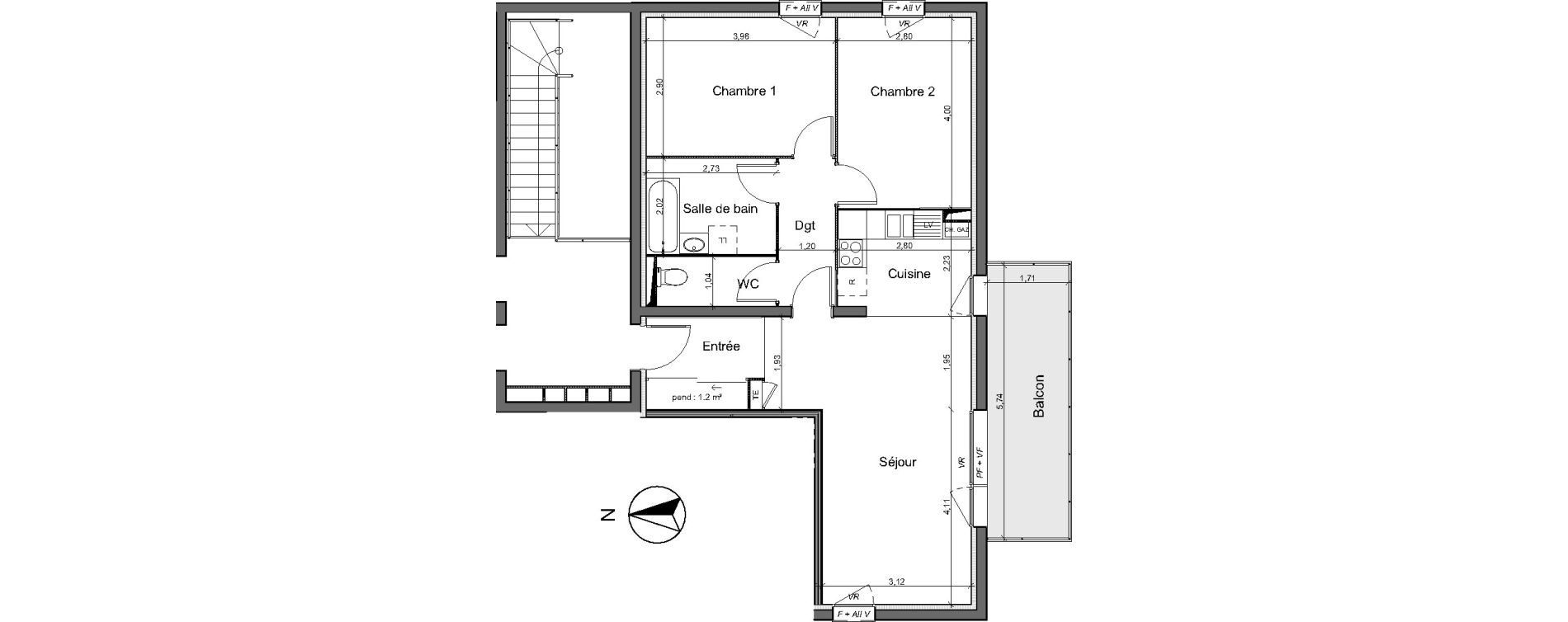 Appartement T3 de 66,40 m2 au Pian-M&eacute;doc Centre