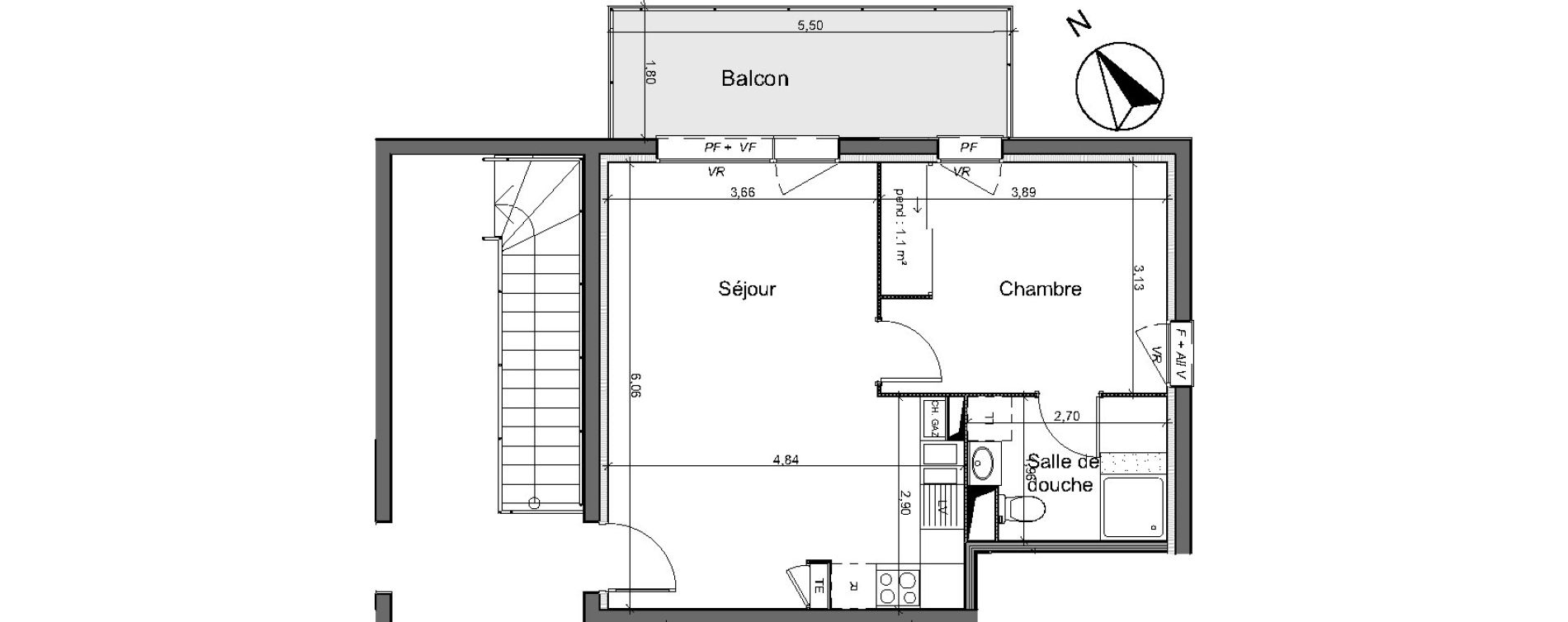 Appartement T2 de 42,20 m2 au Pian-M&eacute;doc Centre