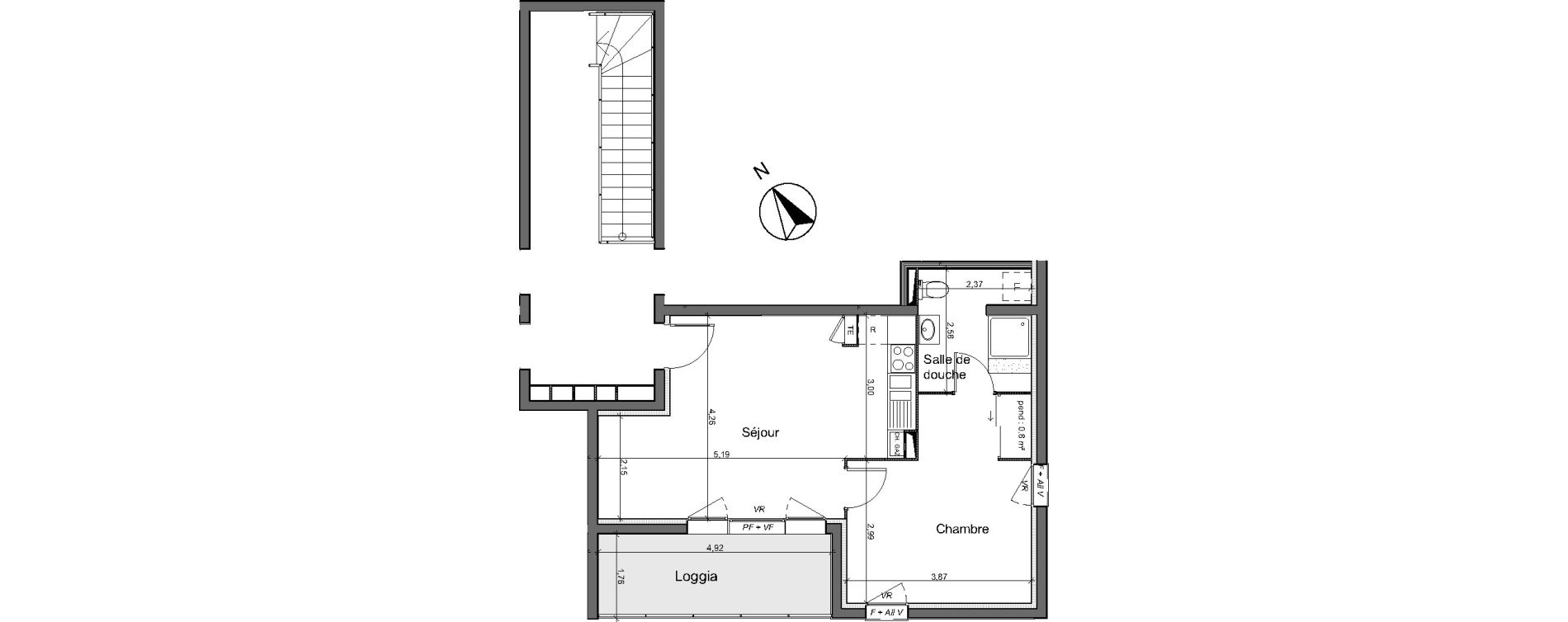 Appartement T2 de 43,80 m2 au Pian-M&eacute;doc Centre
