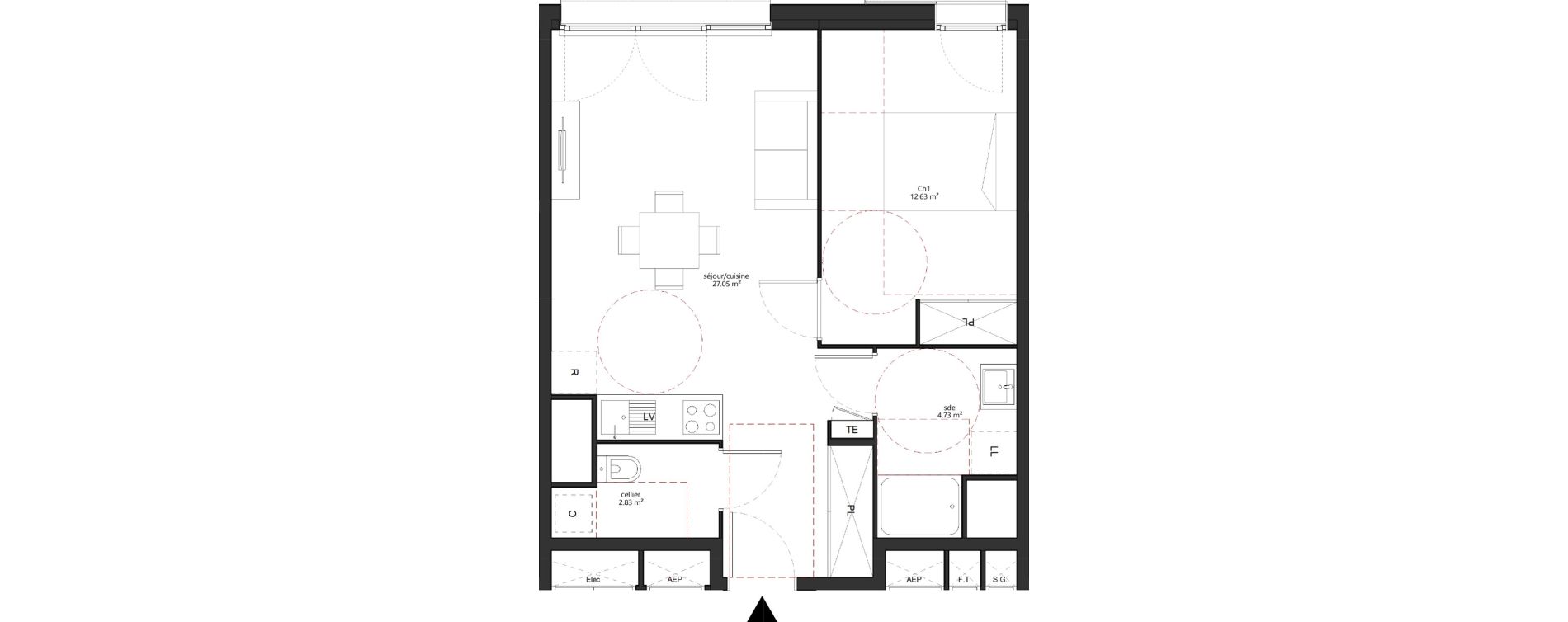 Appartement T2 de 47,25 m2 au Taillan-M&eacute;doc Sud-est