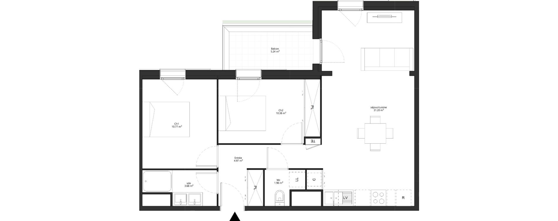 Appartement T3 de 62,99 m2 au Taillan-M&eacute;doc Sud-est