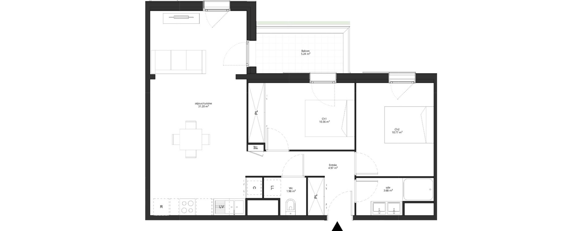 Appartement T3 de 62,97 m2 au Taillan-M&eacute;doc Sud-est