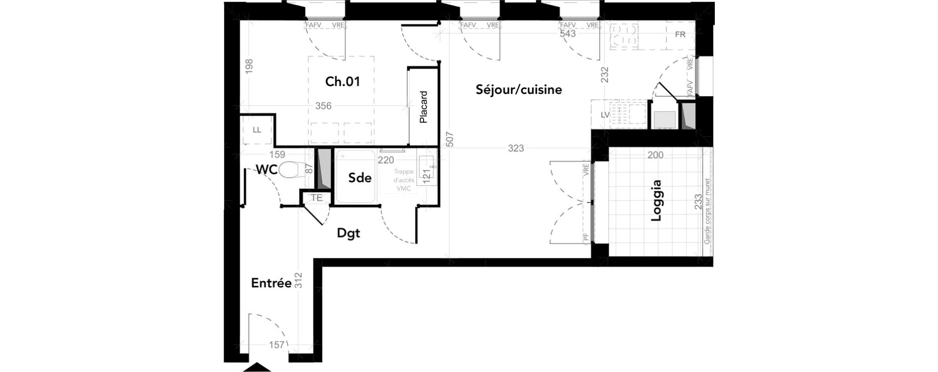 Appartement T2 de 44,67 m2 au Taillan-M&eacute;doc Centre bourg