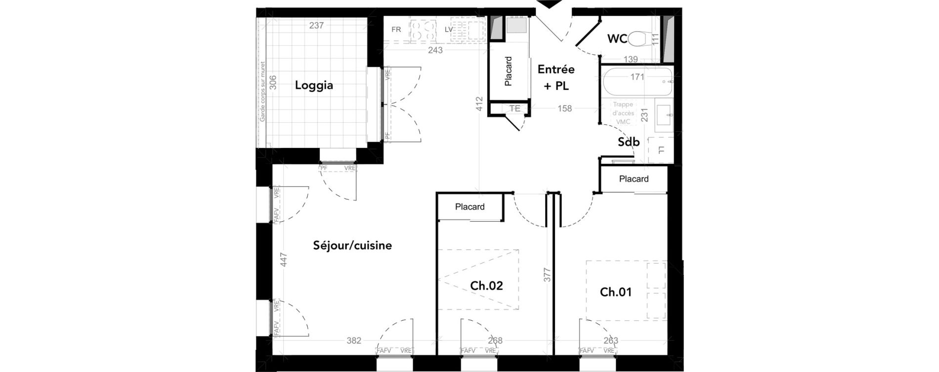 Appartement T3 de 62,83 m2 au Taillan-M&eacute;doc Centre bourg