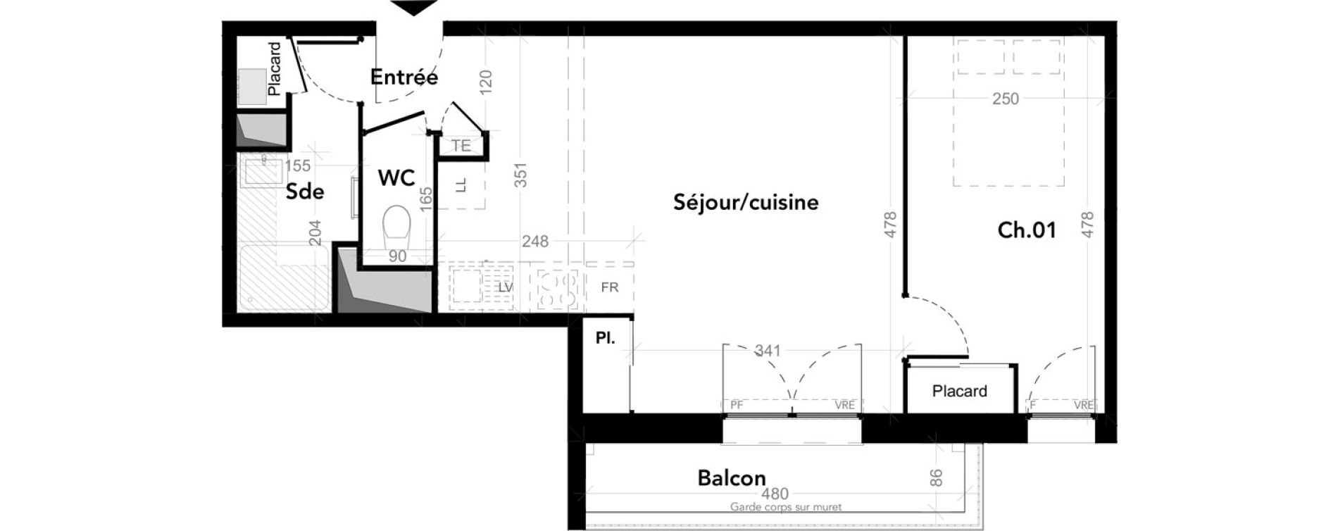 Appartement T2 de 44,71 m2 au Taillan-M&eacute;doc Centre bourg