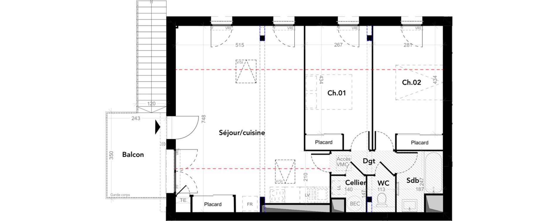 Appartement T3 de 76,29 m2 au Taillan-M&eacute;doc Centre bourg