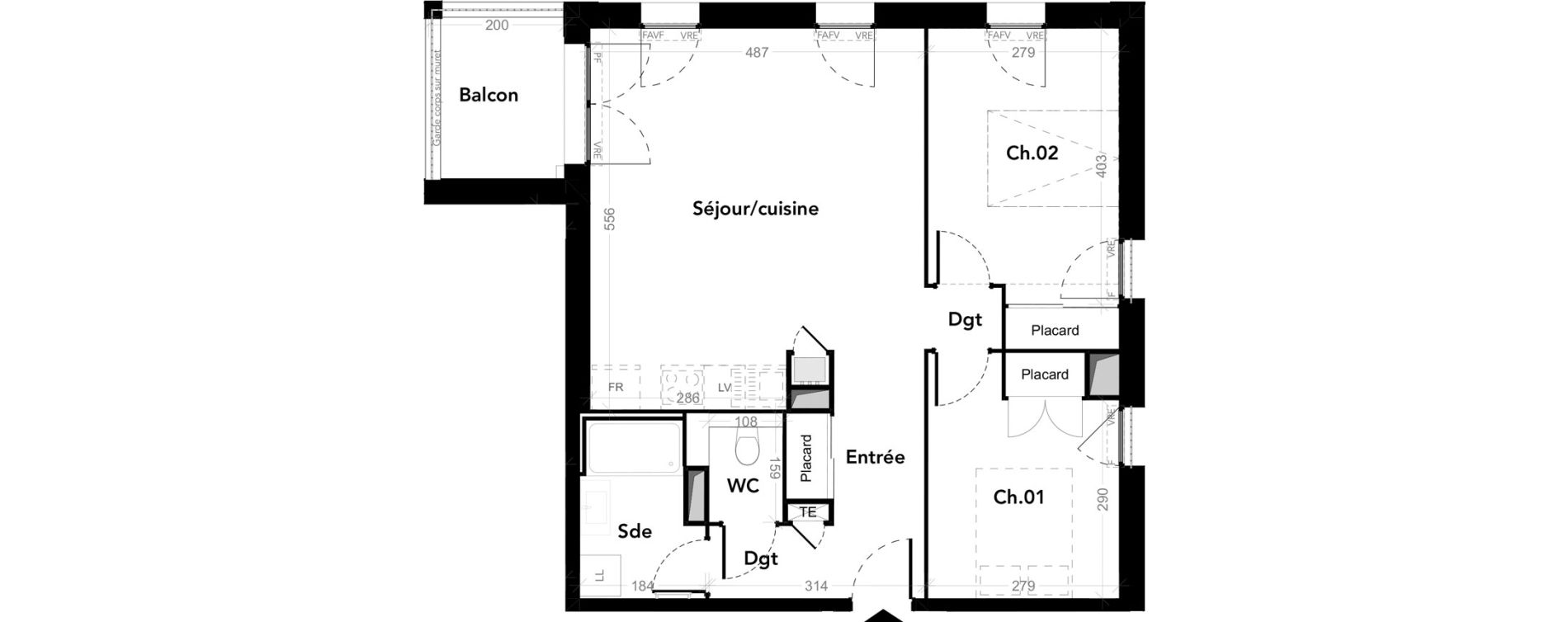 Appartement T3 de 61,52 m2 au Taillan-M&eacute;doc Centre bourg