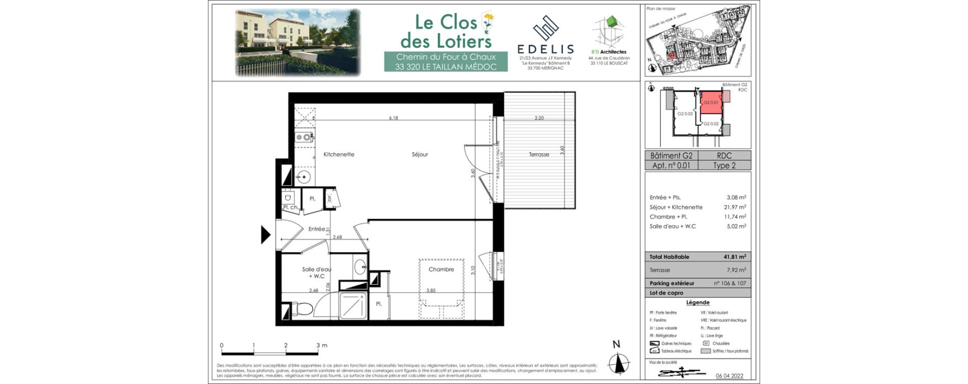 Appartement T2 de 41,81 m2 au Taillan-M&eacute;doc Sud-est