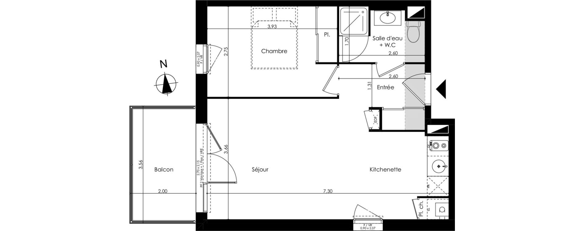 Appartement T2 de 43,01 m2 au Taillan-M&eacute;doc Sud-est