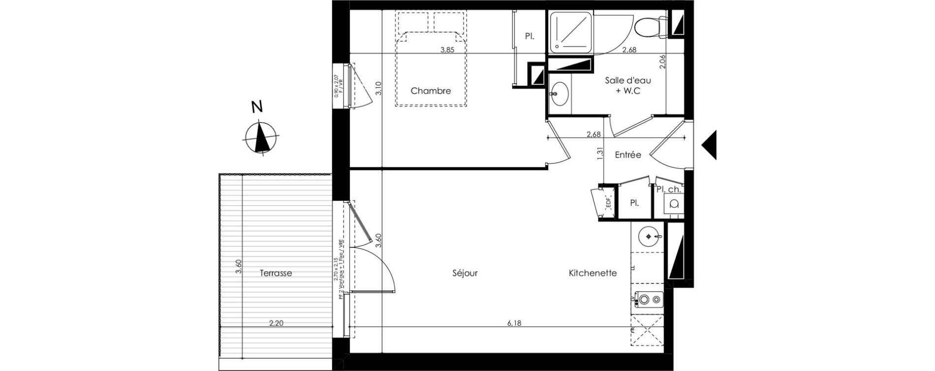 Appartement T2 de 41,81 m2 au Taillan-M&eacute;doc Sud-est