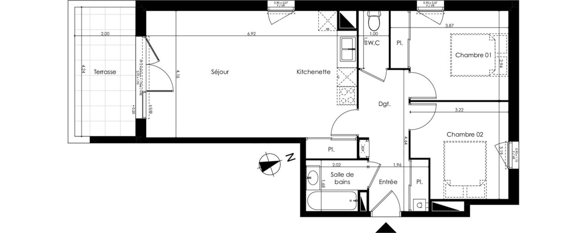 Appartement T3 de 62,62 m2 au Taillan-M&eacute;doc Sud-est