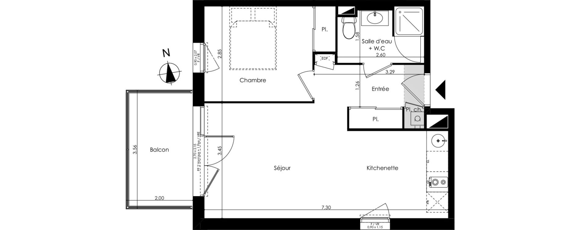 Appartement T2 de 42,27 m2 au Taillan-M&eacute;doc Sud-est