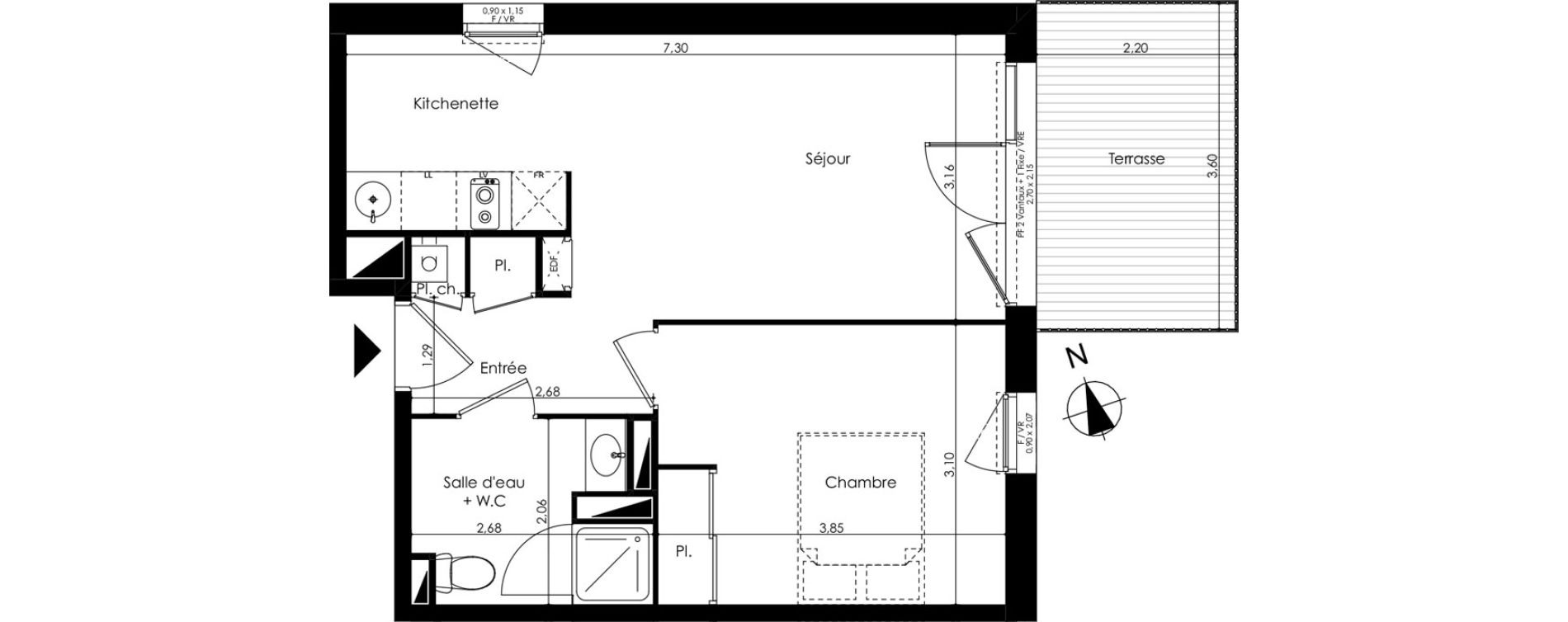 Appartement T2 de 41,40 m2 au Taillan-M&eacute;doc Sud-est