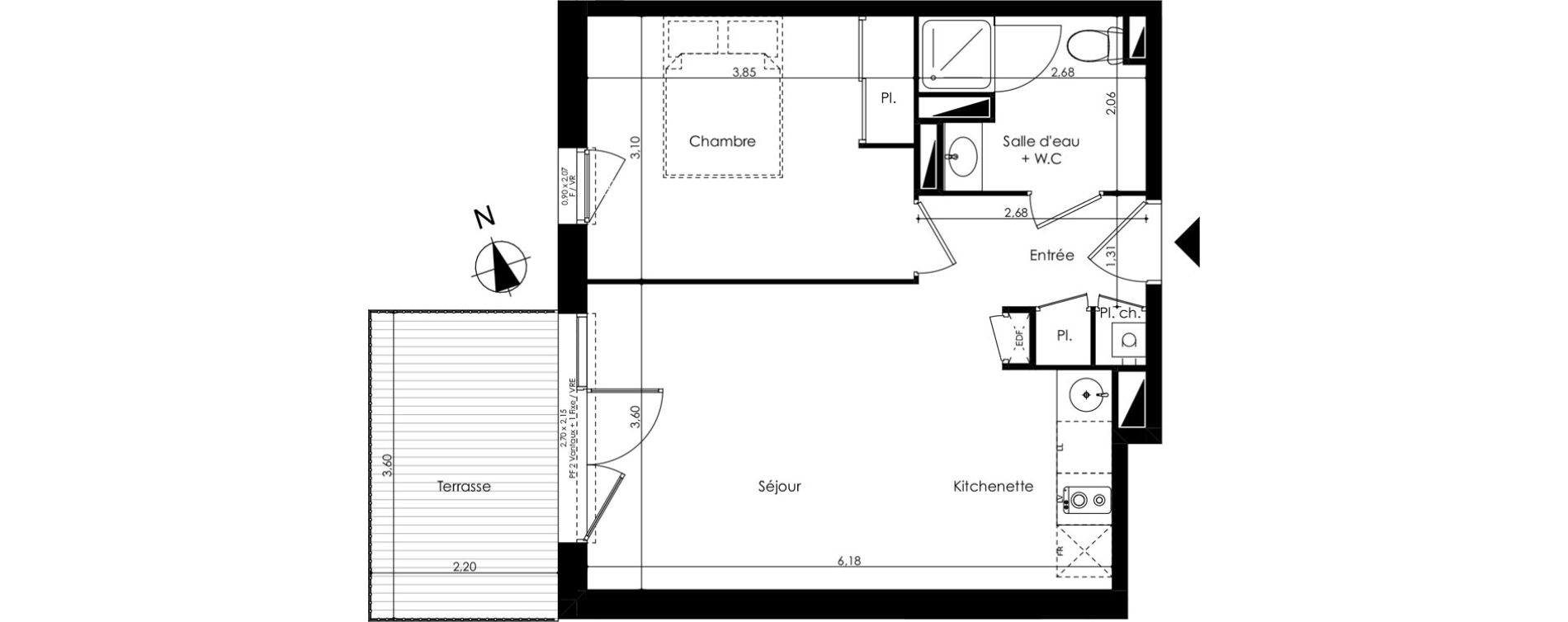 Appartement T2 de 41,71 m2 au Taillan-M&eacute;doc Sud-est