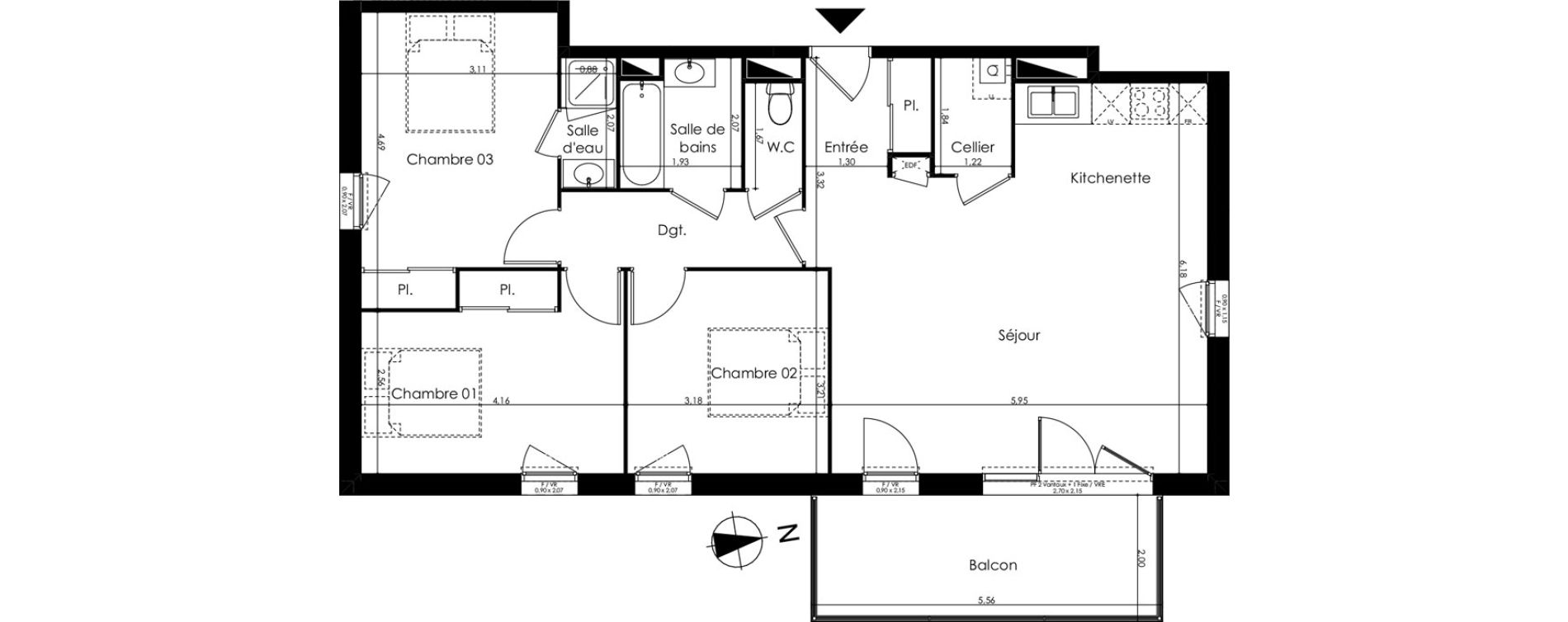 Appartement T4 de 86,49 m2 au Taillan-M&eacute;doc Sud-est