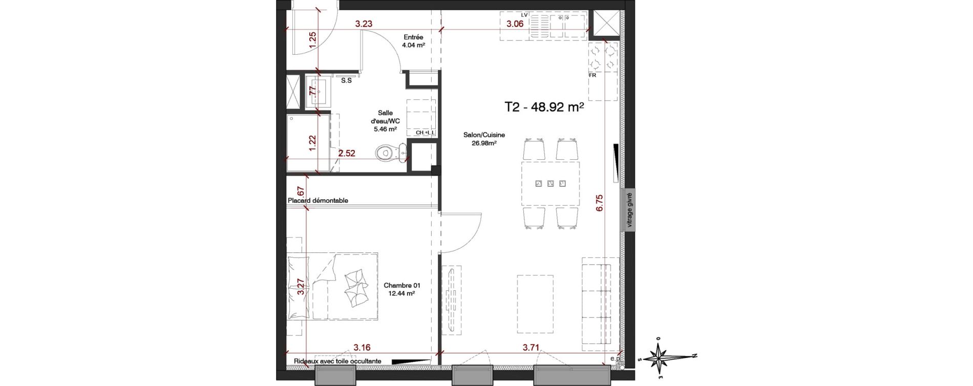Appartement T2 de 48,92 m2 au Taillan-M&eacute;doc Centre