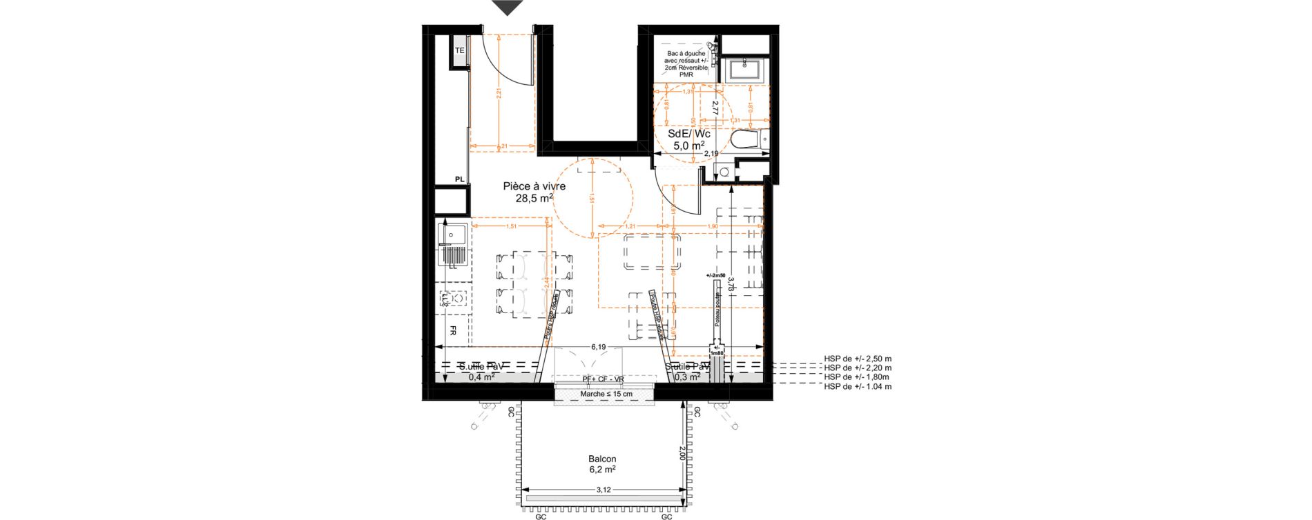 Appartement T1 de 33,50 m2 au Teich Centre