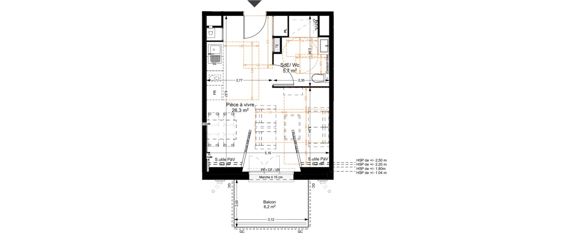 Appartement T1 de 32,00 m2 au Teich Centre