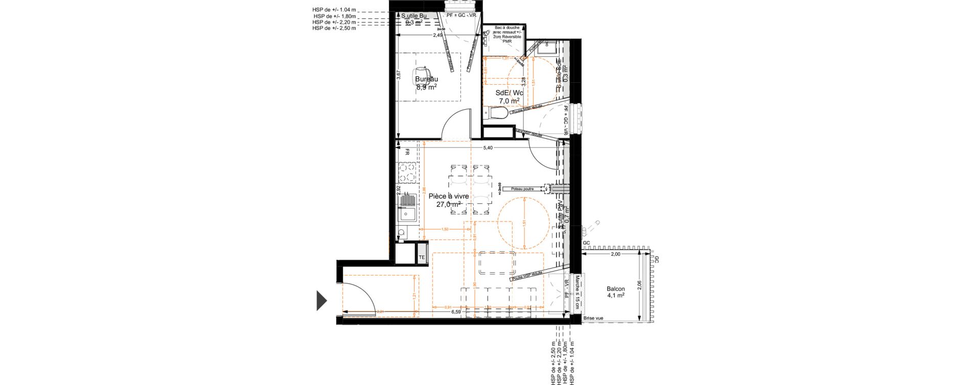 Appartement T1 bis de 42,90 m2 au Teich Centre