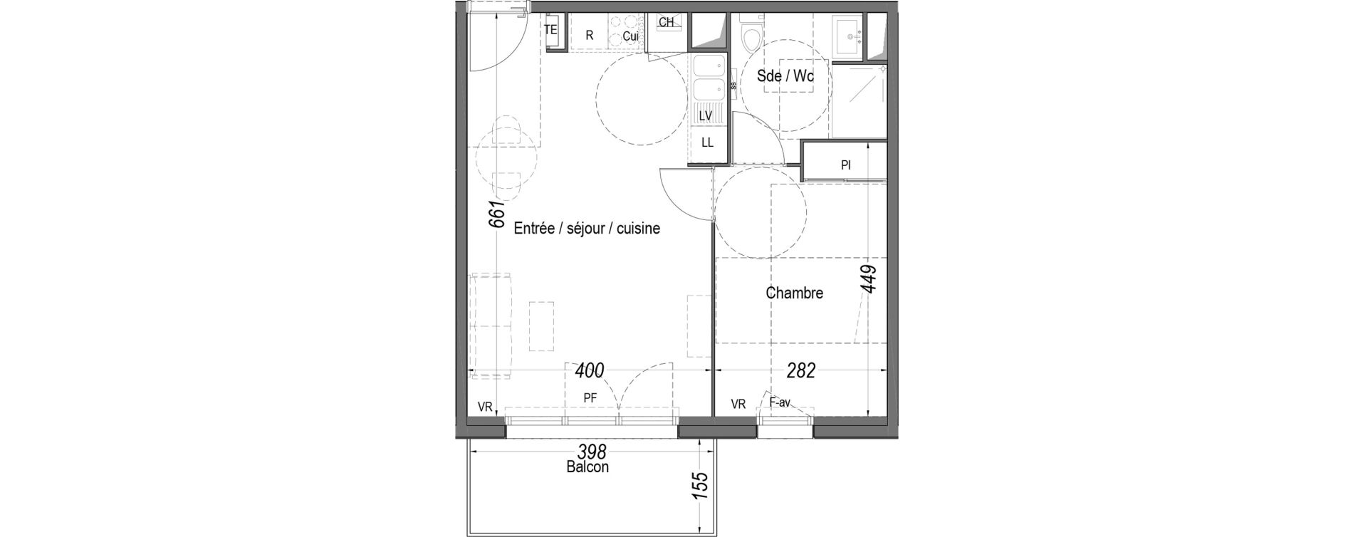 Appartement T2 de 44,10 m2 au Teich Centre