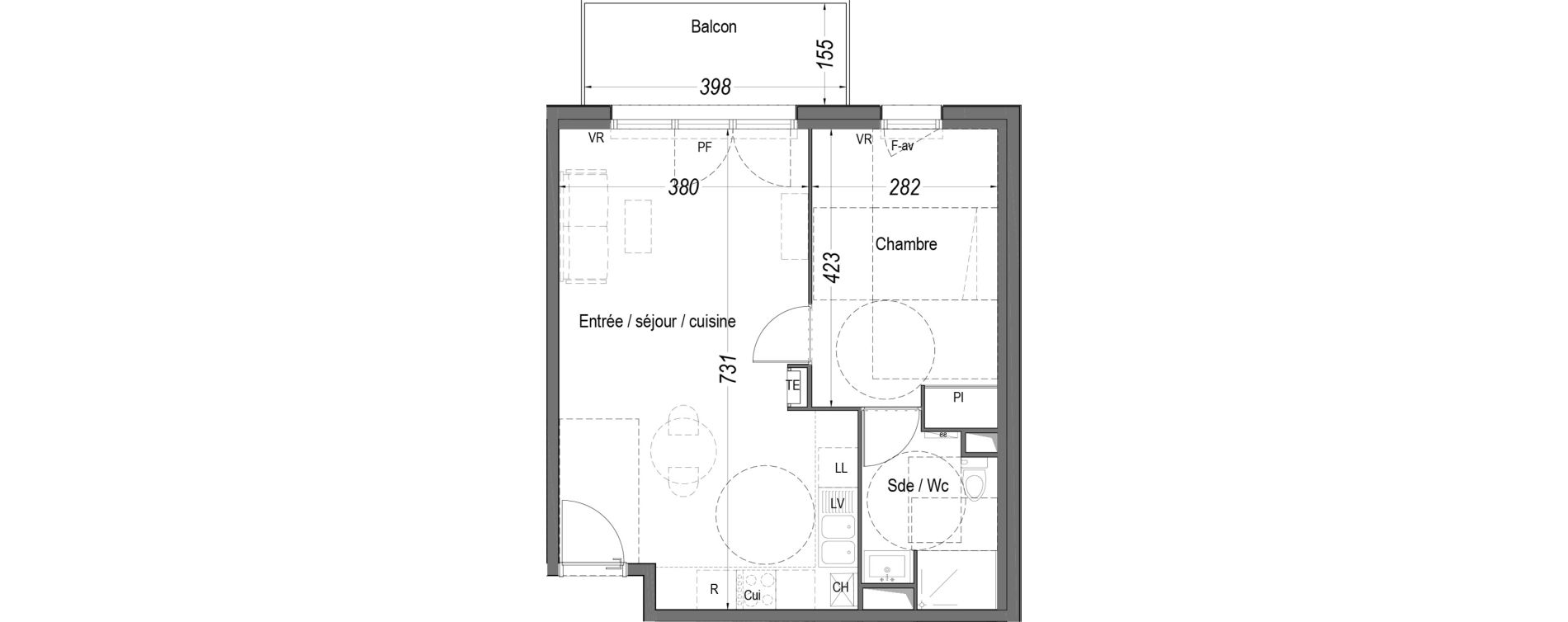 Appartement T2 de 46,39 m2 au Teich Centre