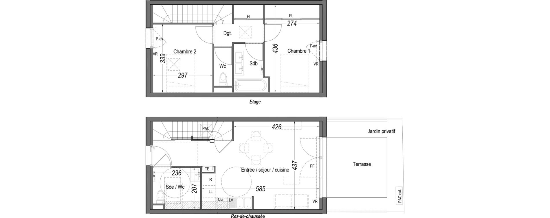 Maison T3 de 63,65 m2 au Teich Centre