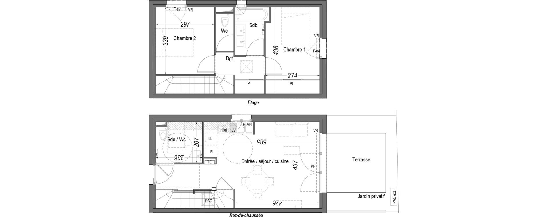 Maison T3 de 63,65 m2 au Teich Centre