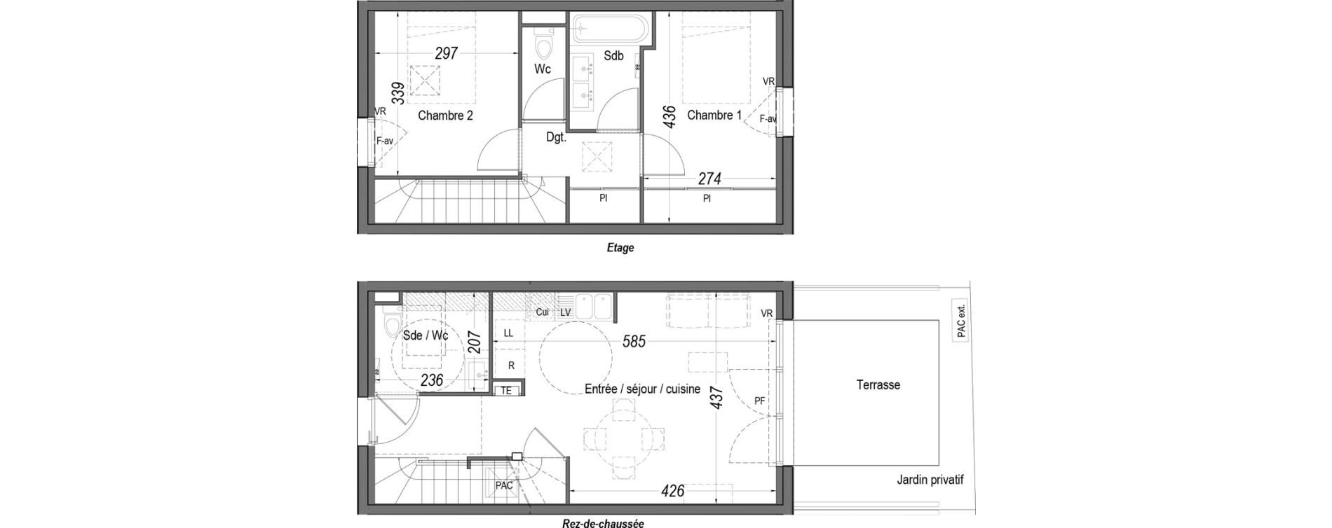 Maison T3 de 63,65 m2 au Teich Centre