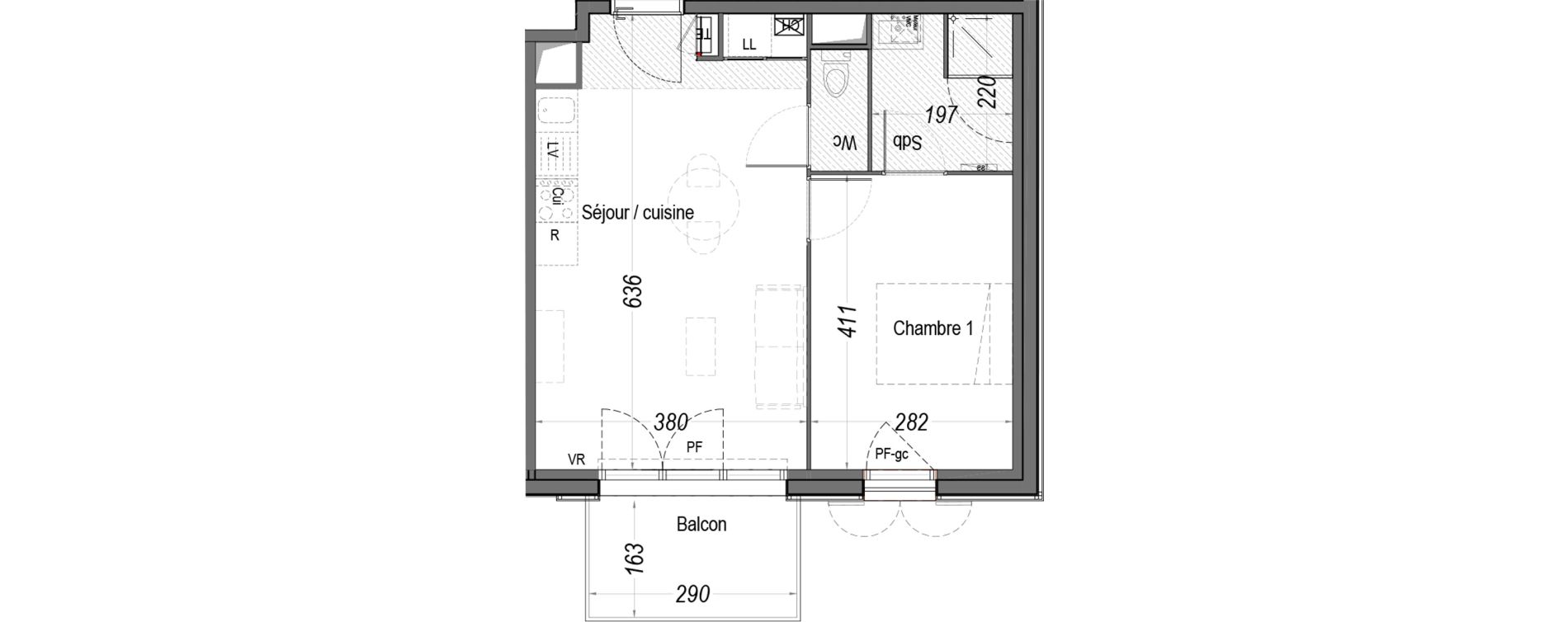 Appartement T2 de 40,46 m2 au Teich Centre