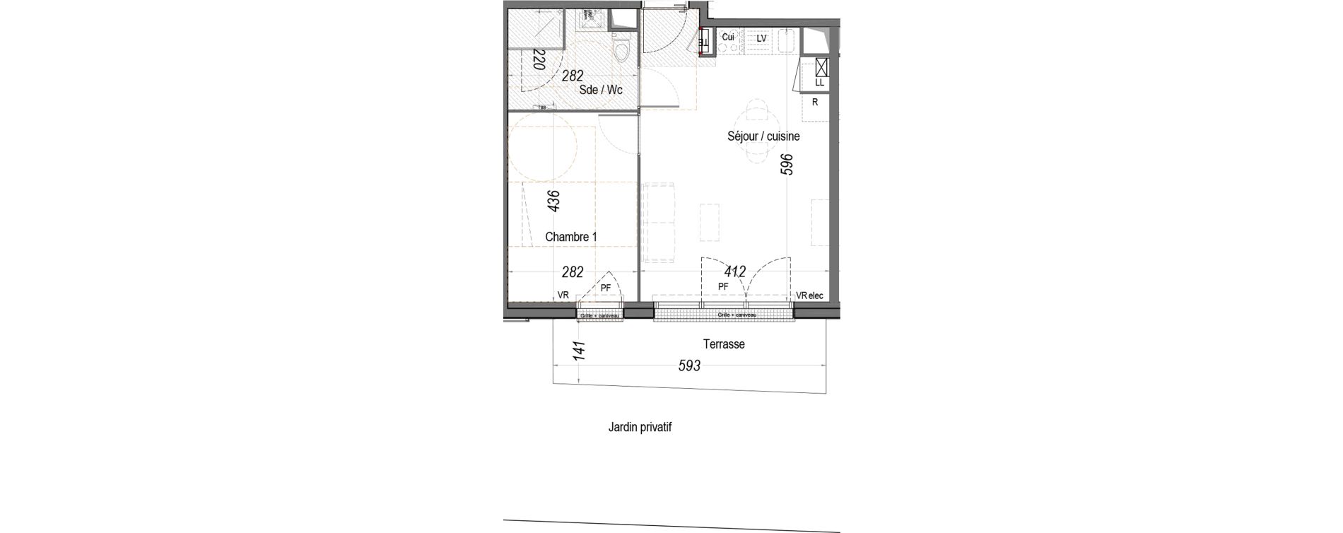 Appartement T2 de 41,84 m2 au Teich Centre