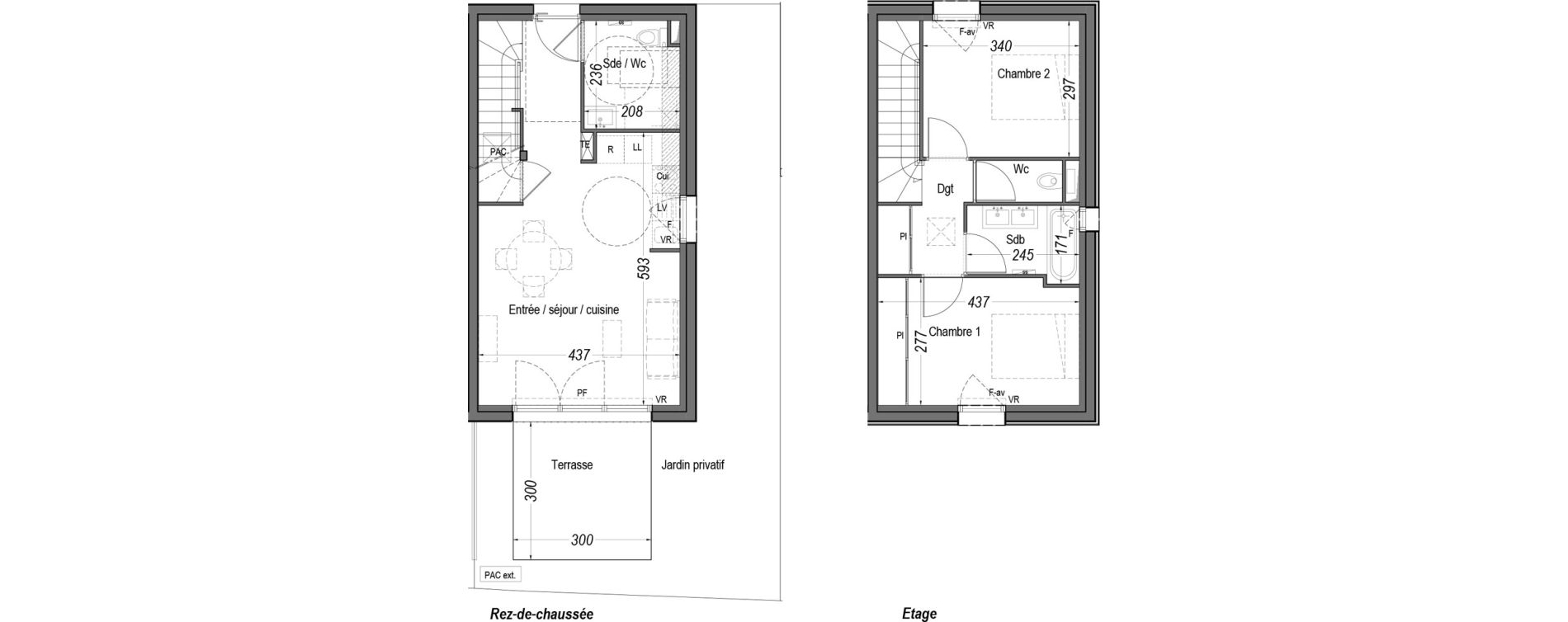 Maison T3 de 64,43 m2 au Teich Centre