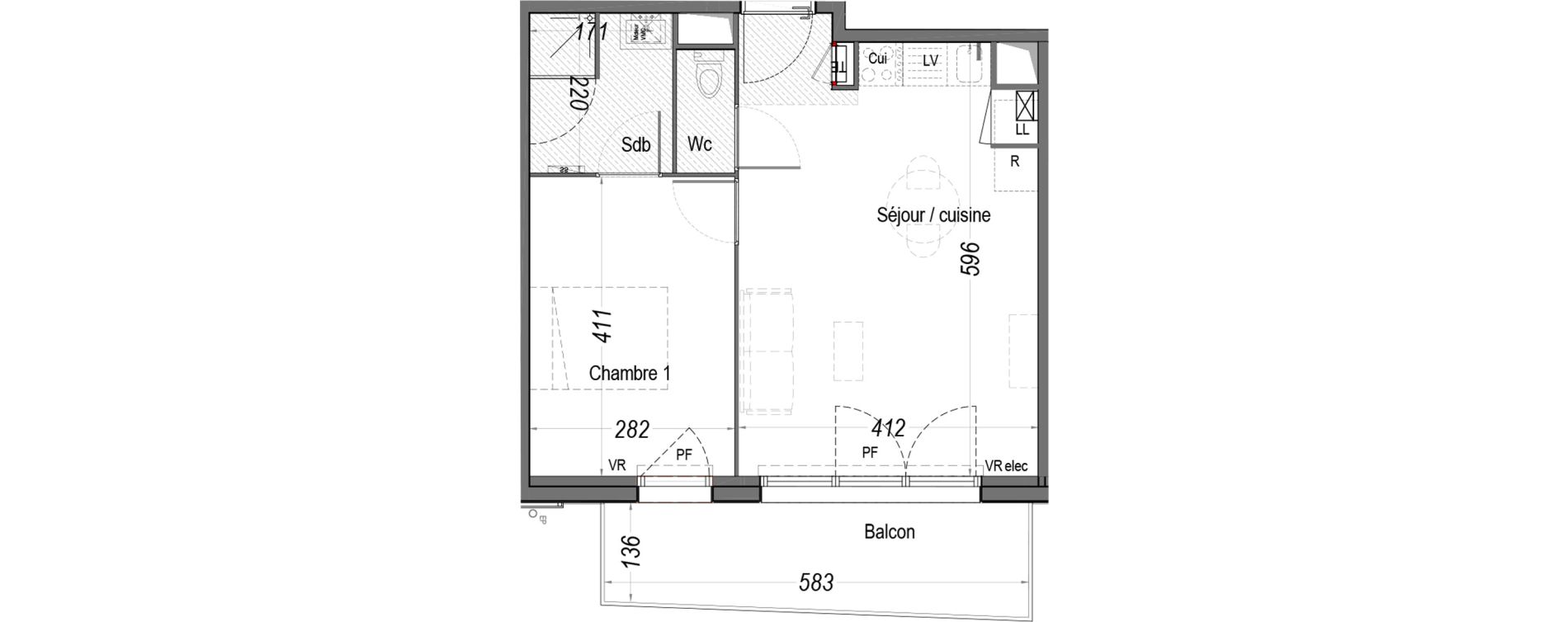 Appartement T2 de 41,66 m2 au Teich Centre