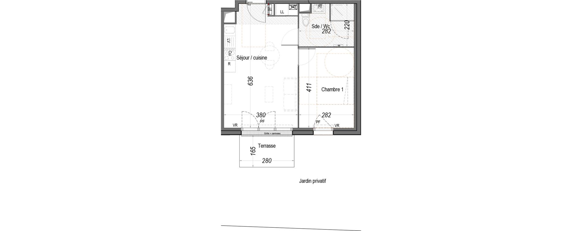 Appartement T2 de 40,68 m2 au Teich Centre