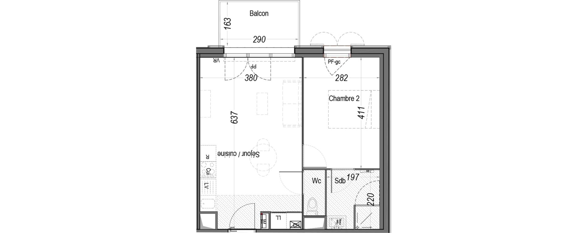 Appartement T2 de 40,76 m2 au Teich Centre