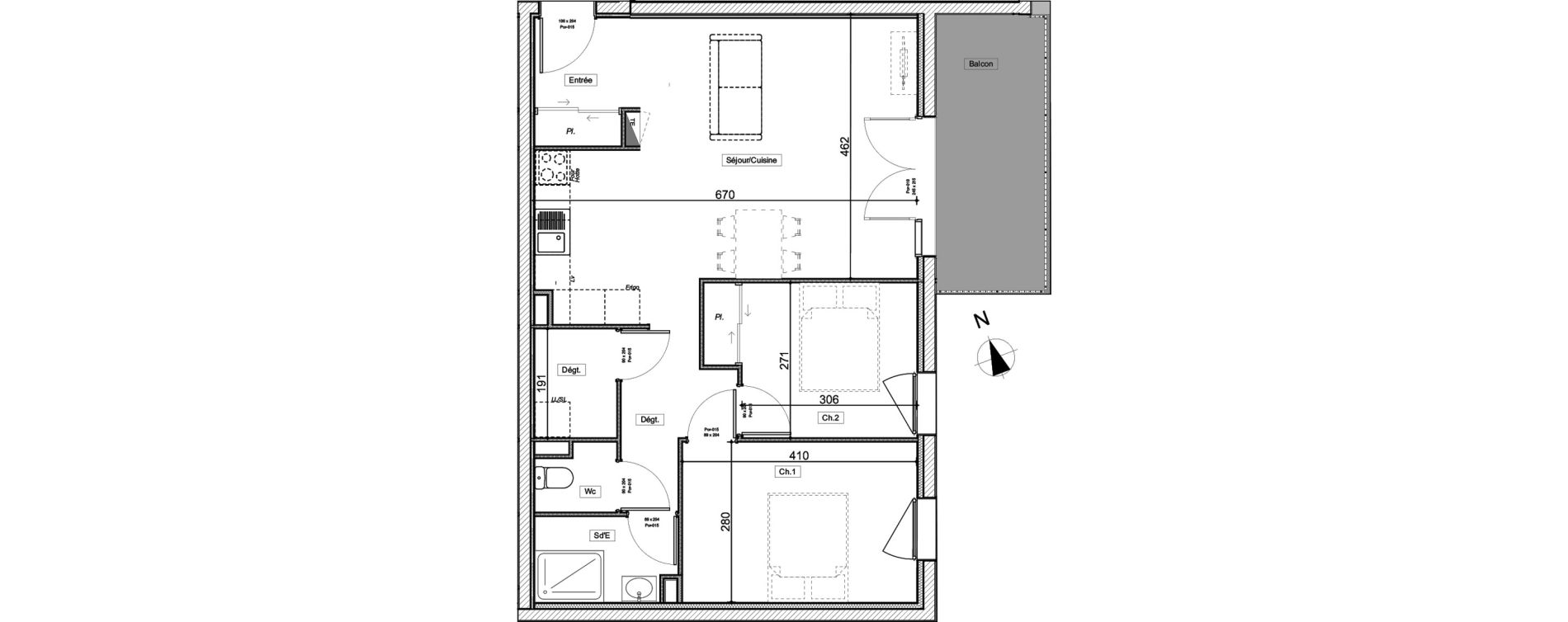 Appartement T3 de 65,52 m2 au Teich Centre