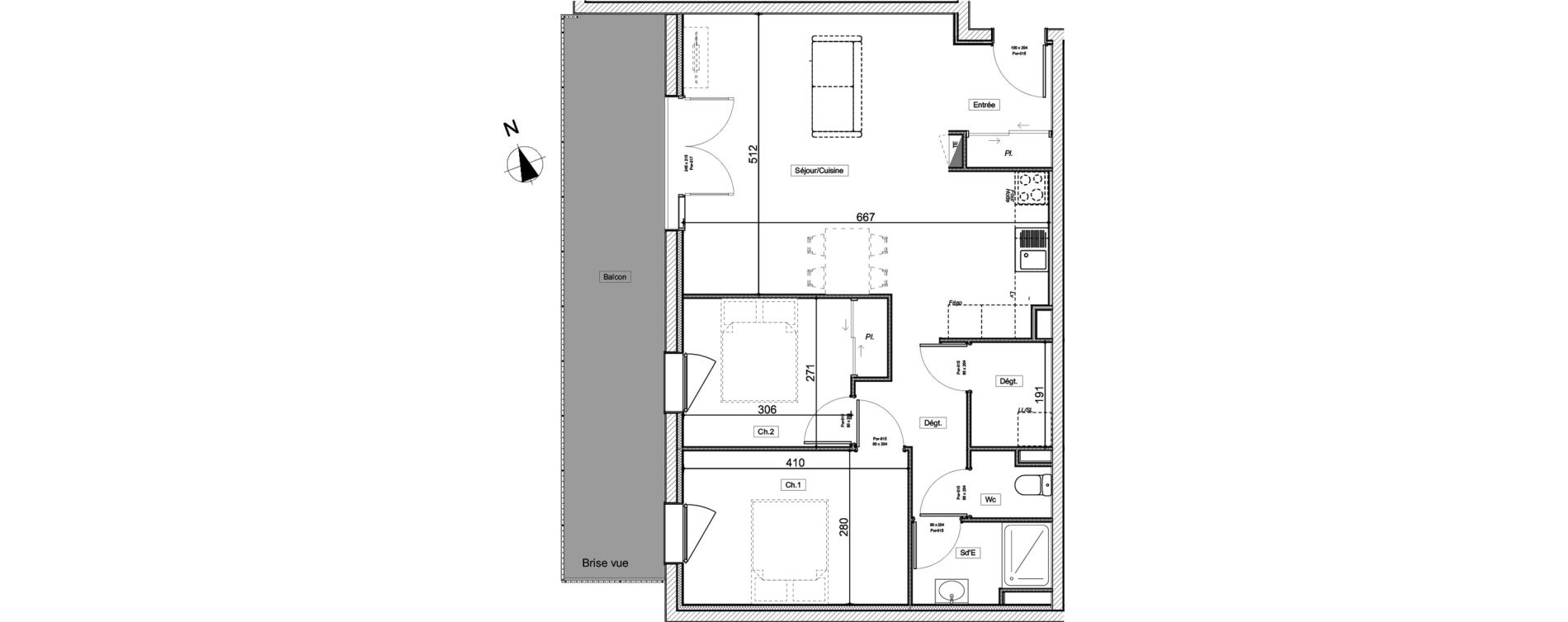 Appartement T3 de 68,42 m2 au Teich Centre